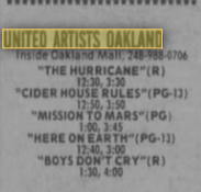 Movies at Oakland Mall - SEEMS TO BE FINAL SHOW APRIL 30 2000